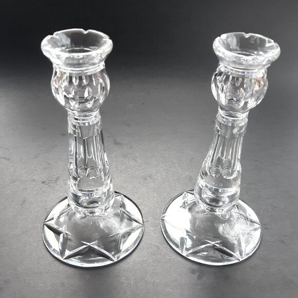Early Stuart Waterford England Crystal Hand Cut Candleholders Pair England 1930s - Picture 3 of 14